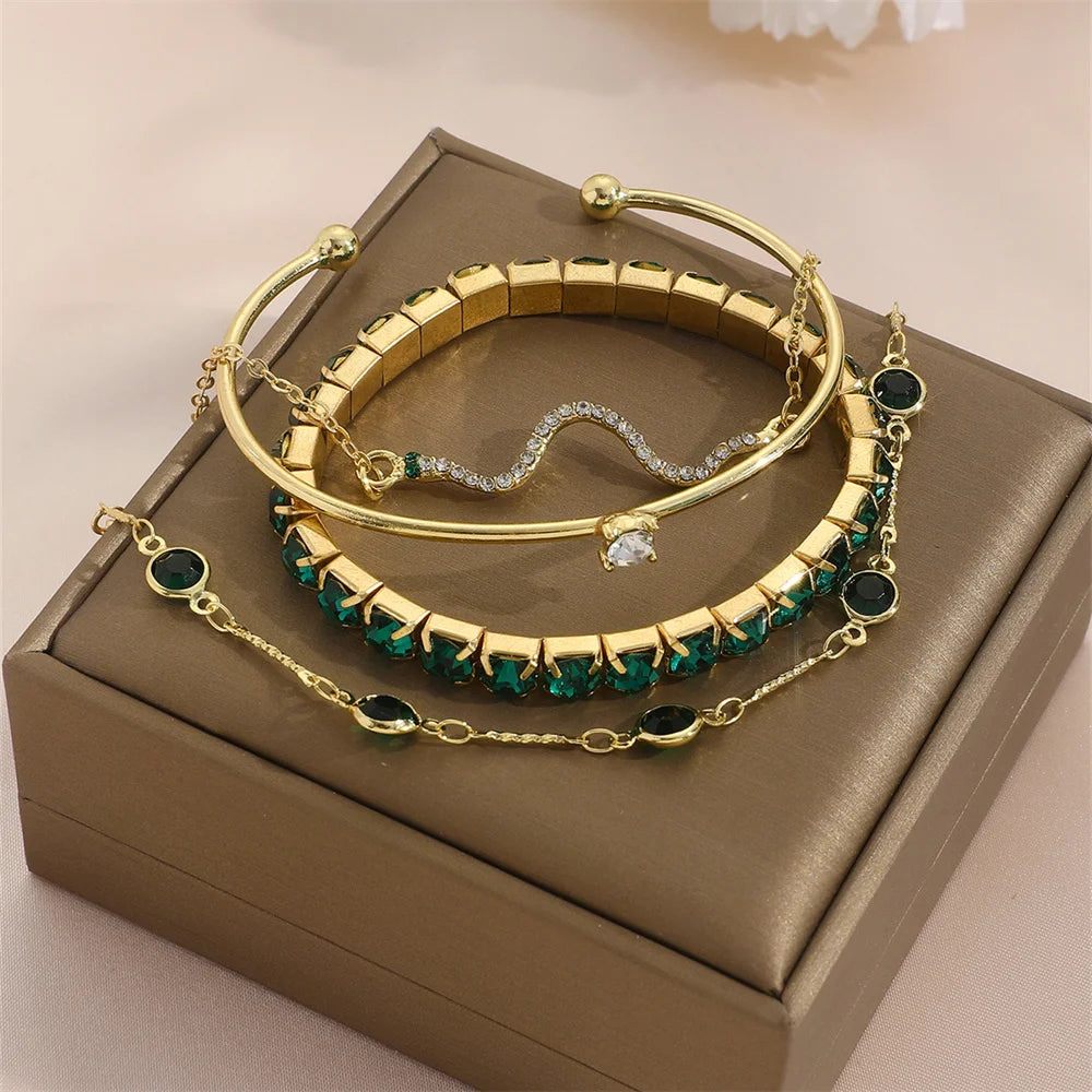 Emerald Luxe Bracelet Stack – 4 Piece Set
