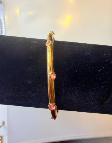 Gold Plated Bangle Bracelet with Pink Crystals | Stackable Everyday Jewelry