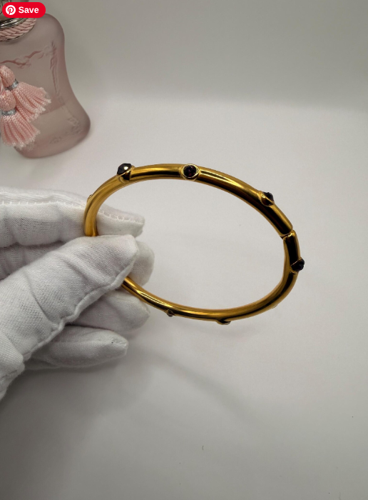 Gold Plated Bangle Bracelet with Purple Crystals | Stackable Statement Jewelry