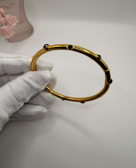 Gold Plated Bangle Bracelet with Purple Crystals | Stackable Statement Jewelry