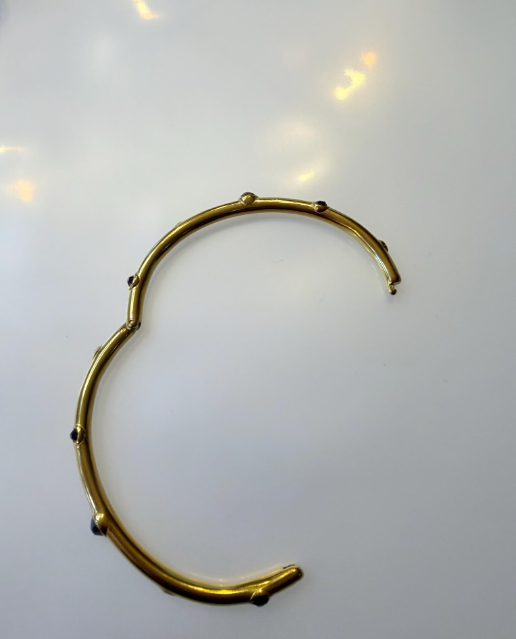 Gold Plated Bangle Bracelet with Purple Crystals | Stackable Statement Jewelry