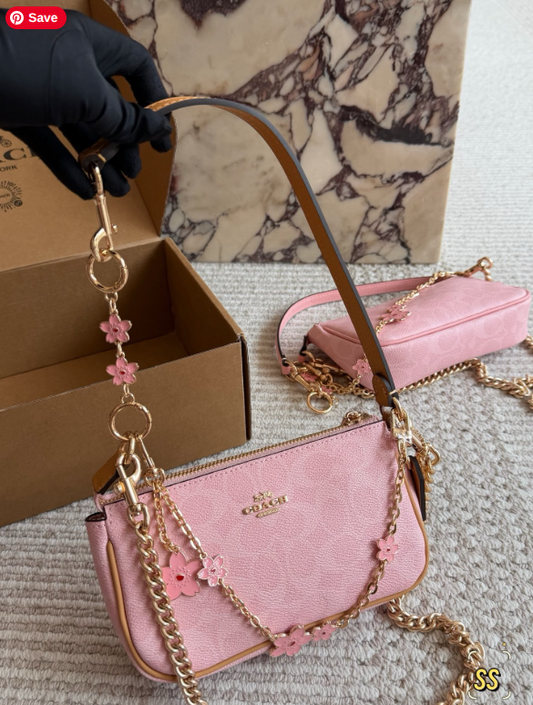Pink Floral Signature Shoulder Bag