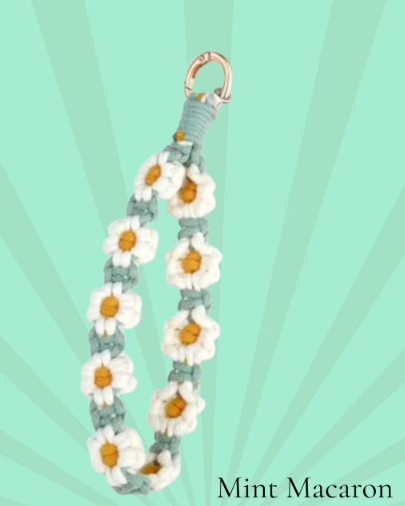 Crochet Daisy Wristlet Keychain | Floral Keychain | Cute Bag Charm | Flower Wrist Strap