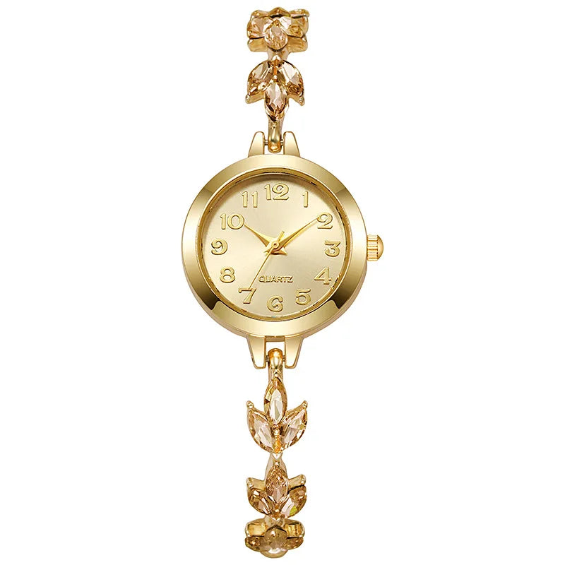 Elegant Gold Floral Bracelet Watch