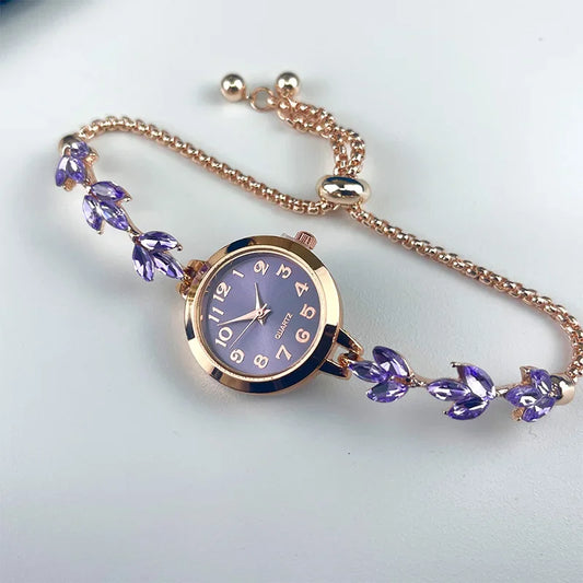Elegant Gold Floral Bracelet Watch