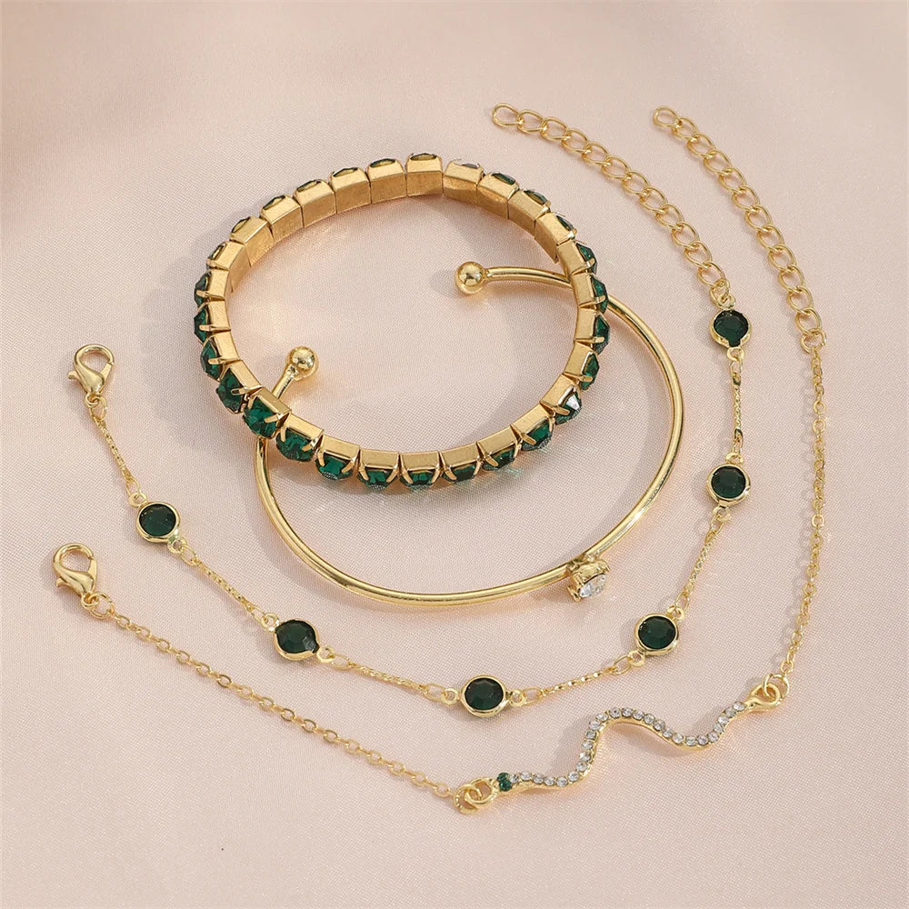 Emerald Luxe Bracelet Stack – 4 Piece Set