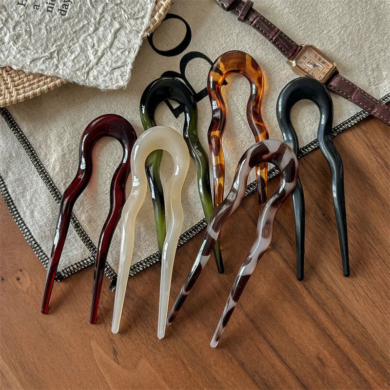 French Twist Hair Pin – Chic Tortoiseshell U-Shaped Hair Fork