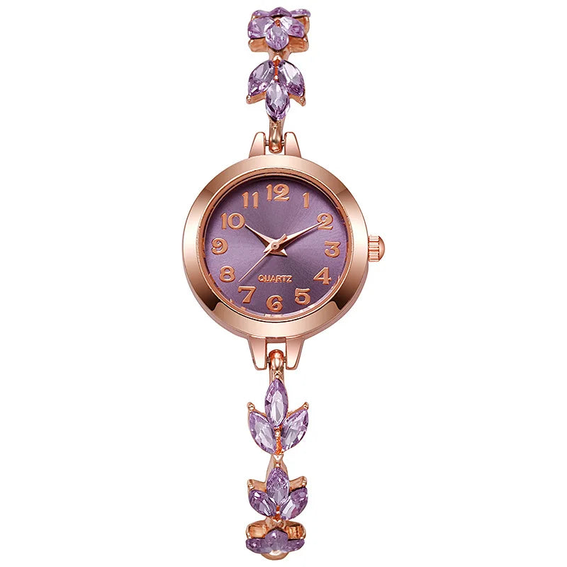 Elegant Gold Floral Bracelet Watch