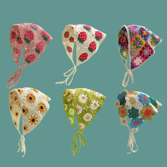Crochet Floral Triangle Head Scarf