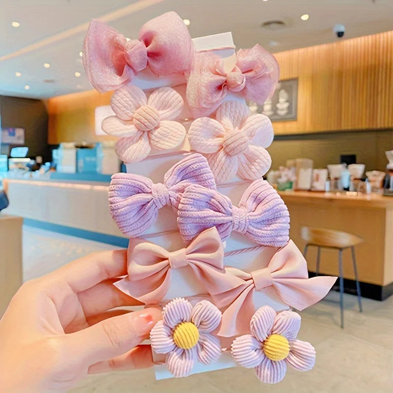 10-Pack Satin Bow Hair Ties – Soft Floral Elastic Hair Bands